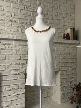 Zara collection white sleeveless tee with colourful twisted bead size small